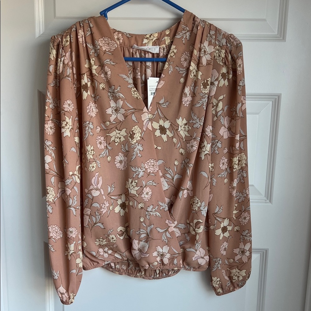 Floral V-Neck Blouse - Brown/peach